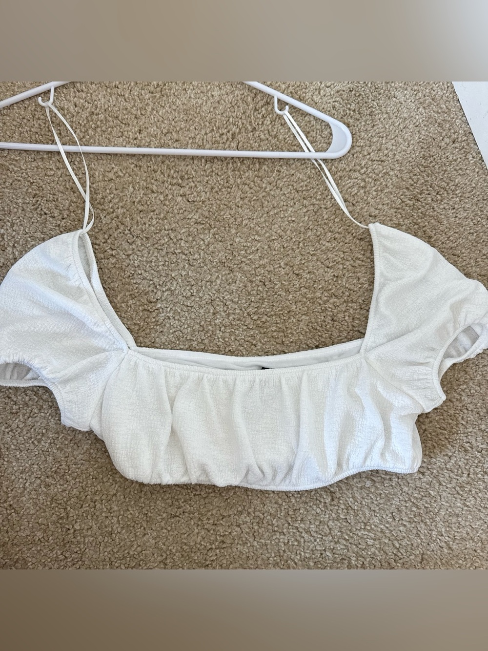 Forever 21 White Off-Shoulder Crop Top with Thin Straps